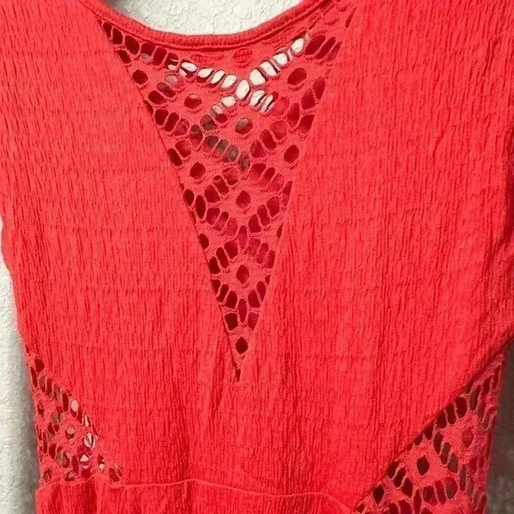 Free People Red Orange To the Point Long Sleeve Lace-Like Dress Size XS - Picture 3 of 8